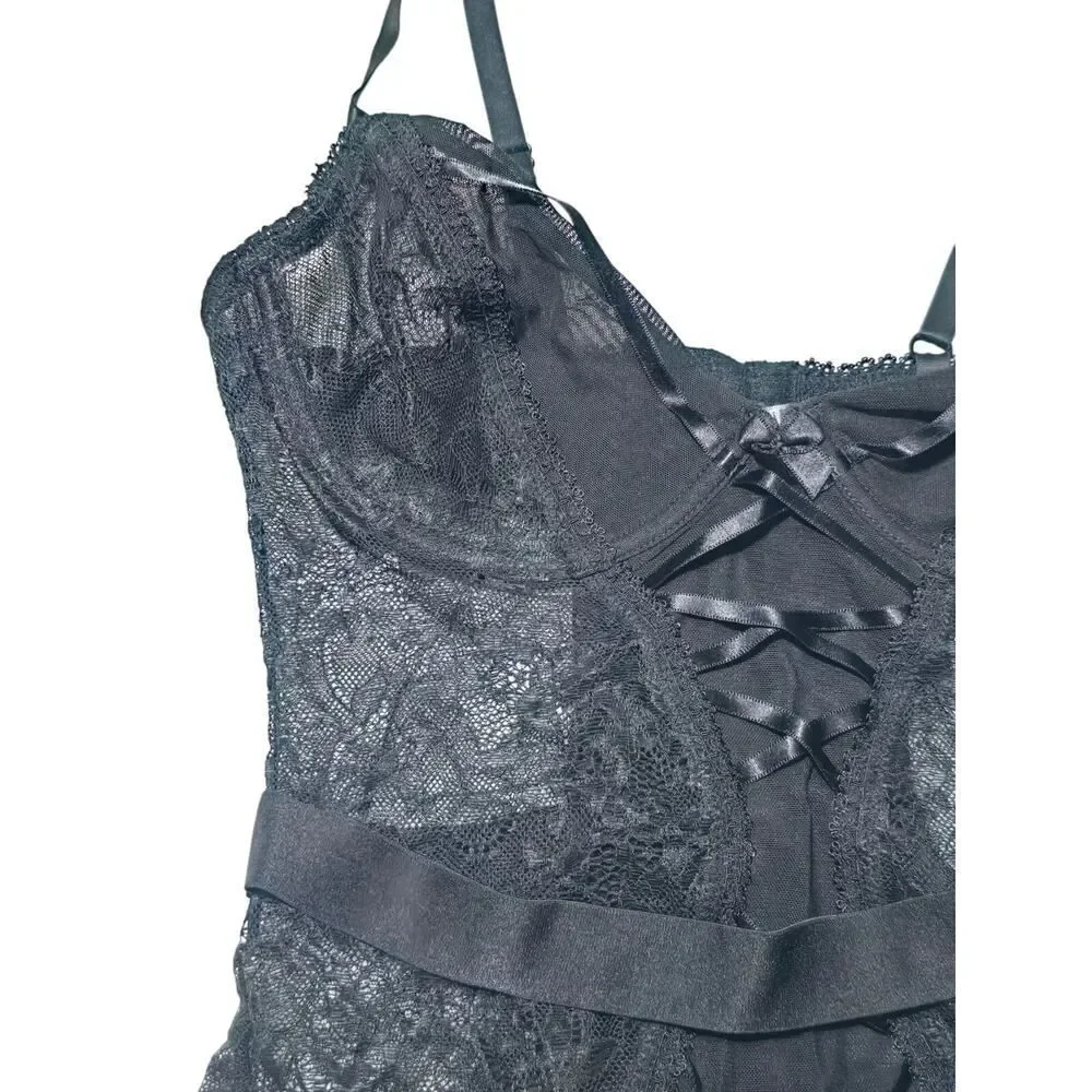 NWT Adore Me Women's Lingerie Lace Mesh Bustier Black Size‎ 32D Valentines Day